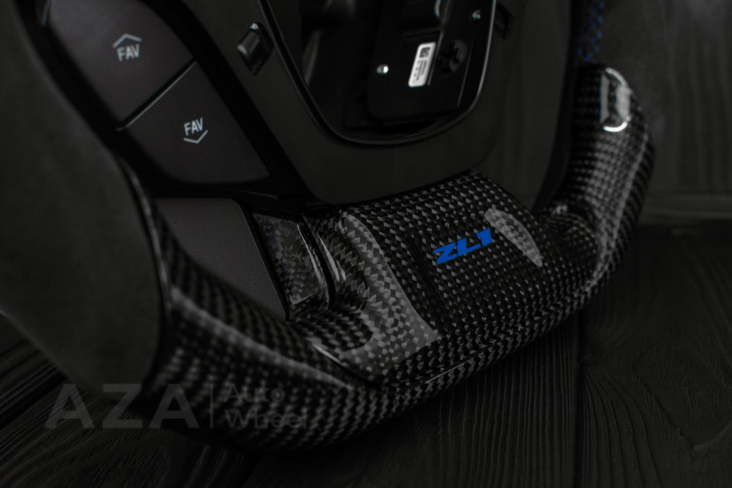 Steering wheel Chevrolet Corvette C7 2014-2019 Flat bottom (can be any color stripe and stitch) Carbon fiber/Alcantara/Blue stripe (can be rev match or +/- logo) - Image 10