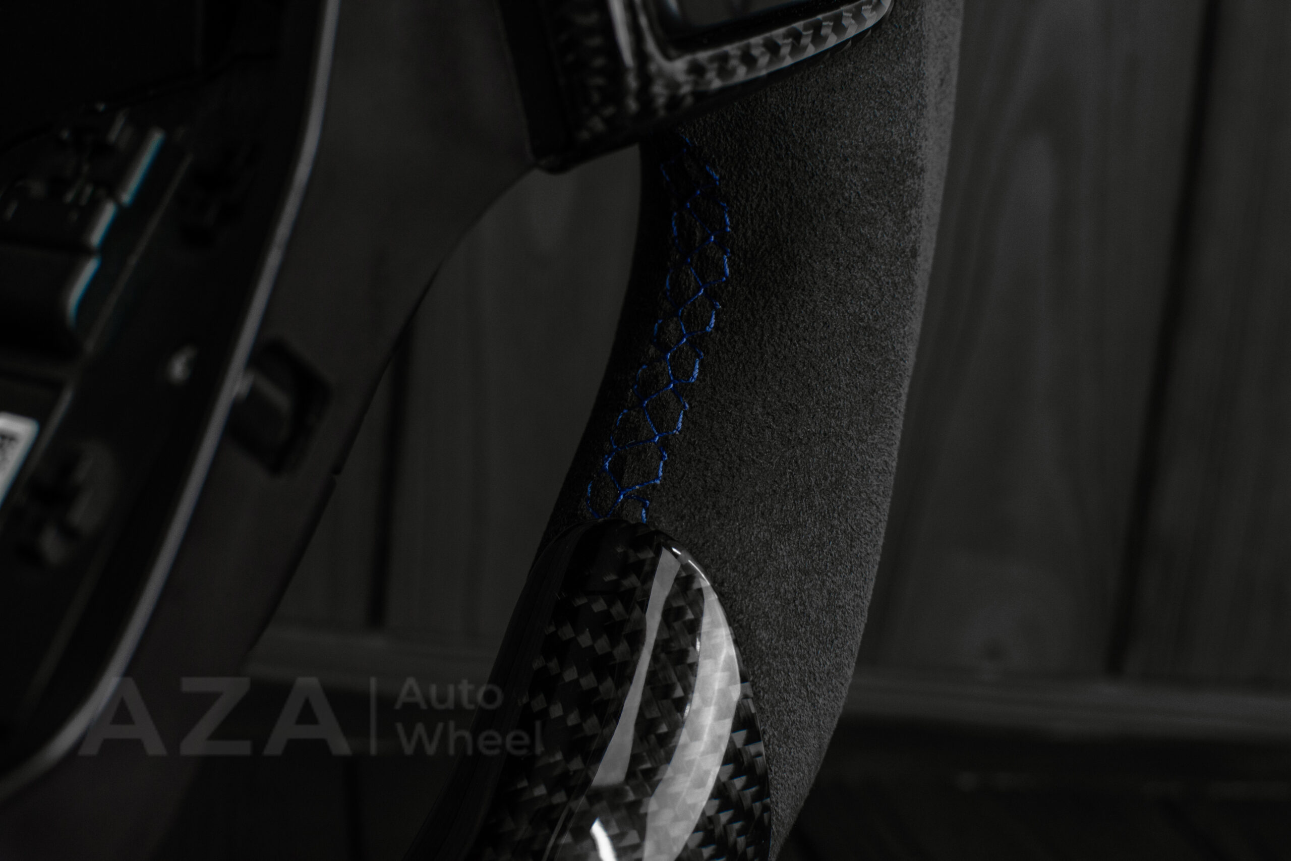 Steering wheel Chevrolet Corvette C7 2014-2019 Flat bottom (can be any color stripe and stitch) Carbon fiber/Alcantara/Blue stripe (can be rev match or +/- logo) - Image 12
