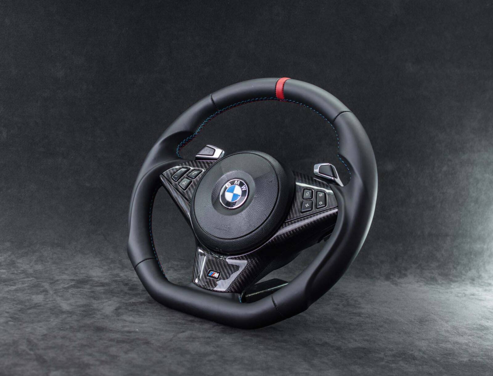 Steering wheel BMW E6X Paddle SMG Sport Carbon fiber/Napa/Red stripe - Image 2