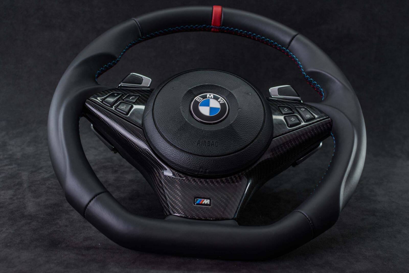 Steering wheel BMW E6X Paddle SMG Sport Carbon fiber/Napa/Red stripe - Image 4
