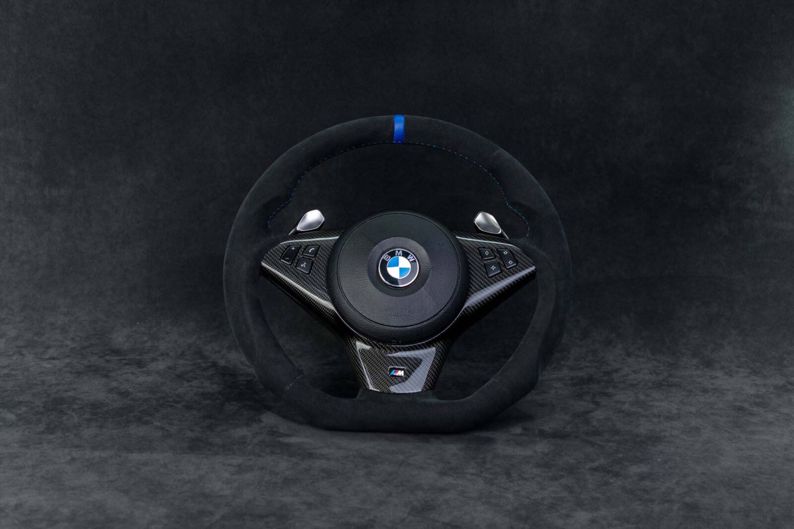 Steering wheel BMW E6X Paddle SMG Sport Carbon fiber/Alcantara/Blue stripe