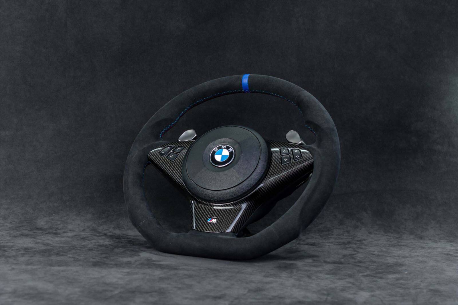 Steering wheel BMW E6X Paddle SMG Sport Carbon fiber/Alcantara/Blue stripe - Image 2