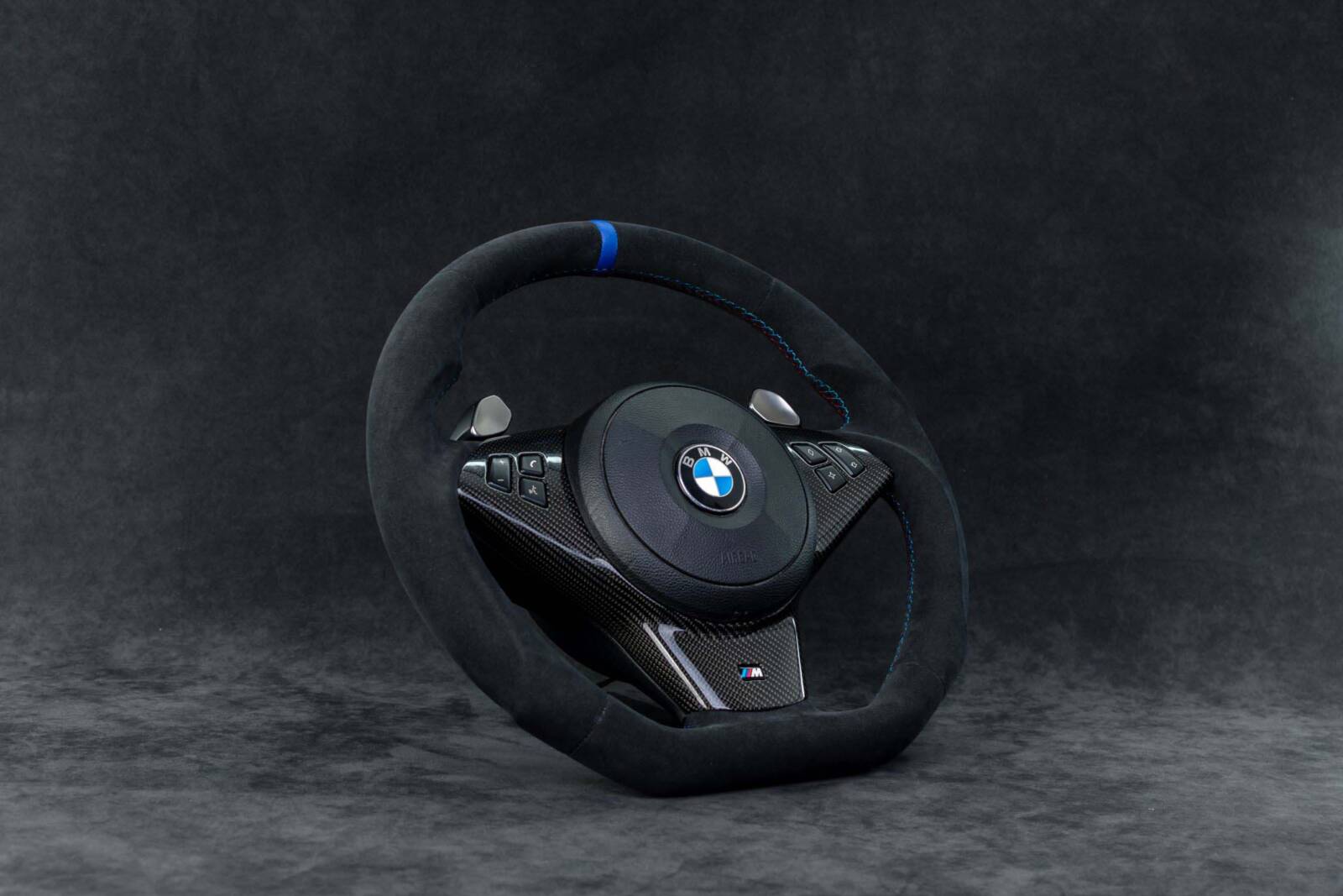 Steering wheel BMW E6X Paddle SMG Sport Carbon fiber/Alcantara/Blue stripe - Image 3