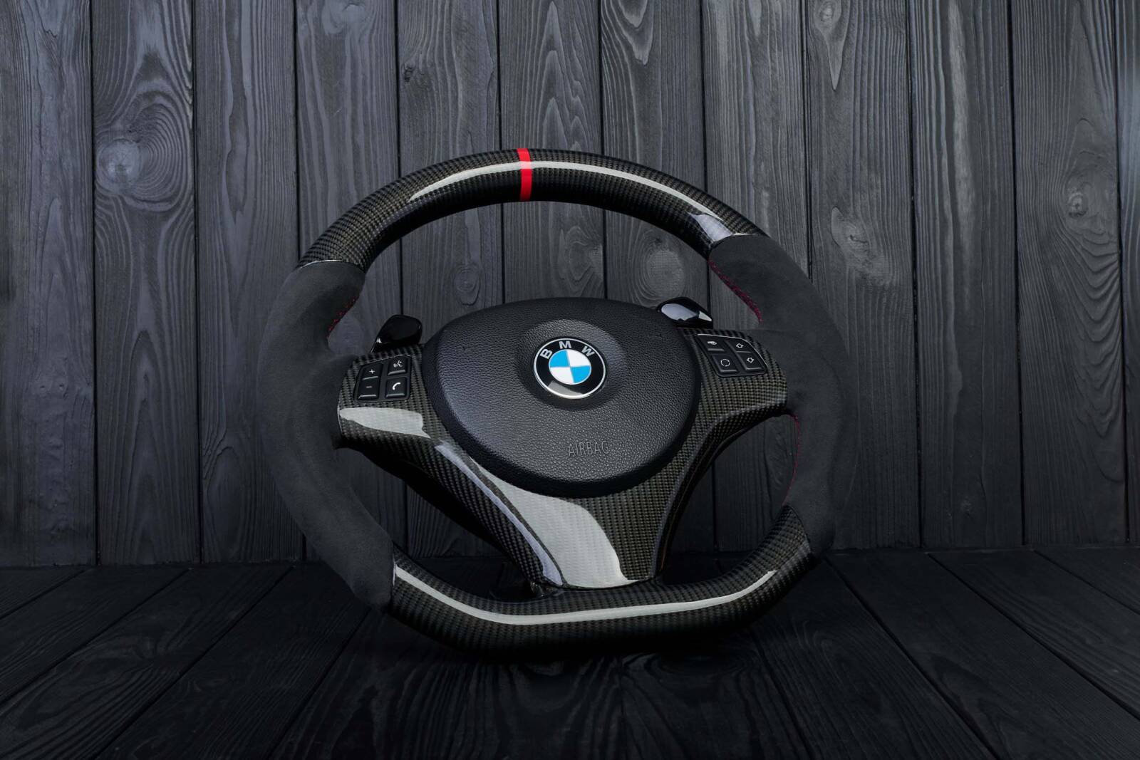 Steering wheel BMW е9х/е8х Paddle Carbon fiber/Alcantara/Red stripe - Image 3
