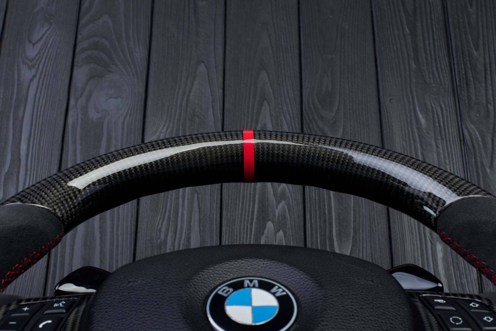Steering wheel BMW е9х/е8х Paddle Carbon fiber/Alcantara/Red stripe - Image 7