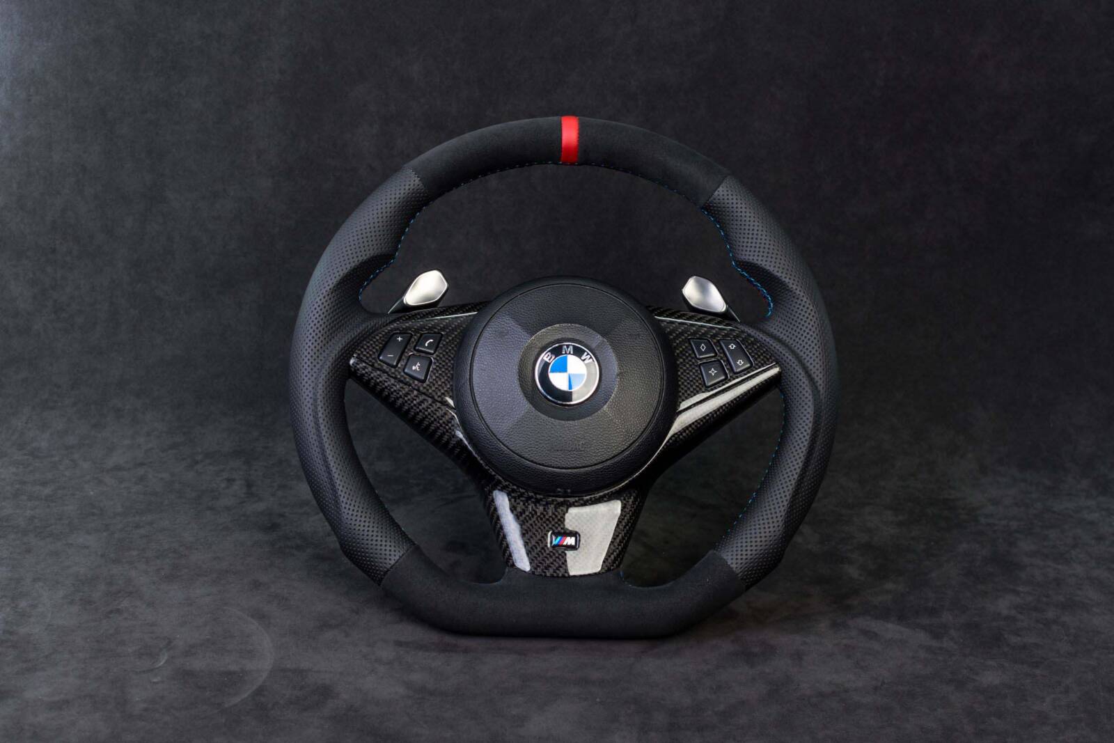 Steering wheel BMW E6X Paddle SMG Sport Carbon fiber/Alcantara/Perforated leather/Red stripe
