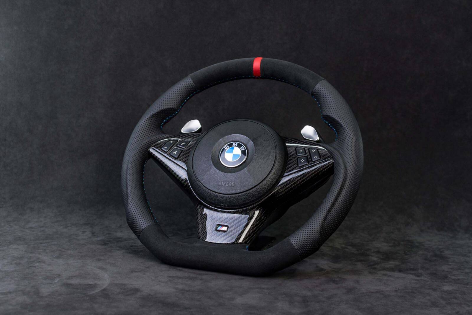 Steering wheel BMW E6X Paddle SMG Sport Carbon fiber/Alcantara/Perforated leather/Red stripe - Image 2