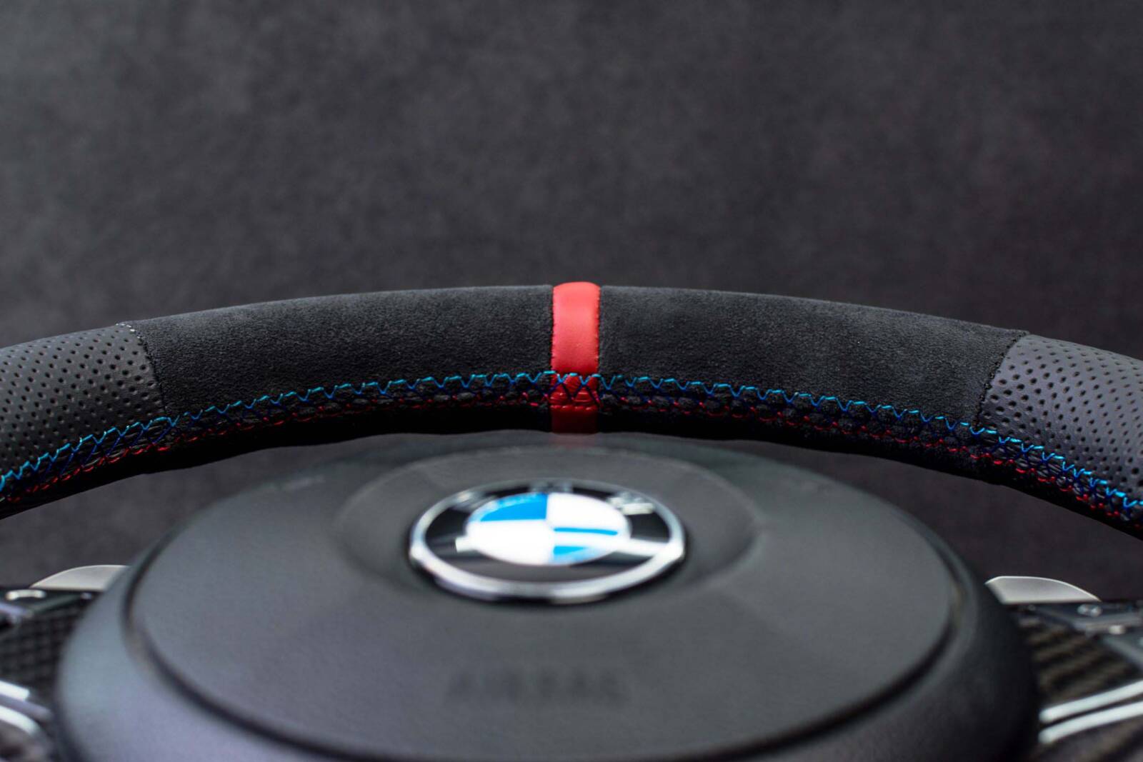 Steering wheel BMW E6X Paddle SMG Sport Carbon fiber/Alcantara/Perforated leather/Red stripe - Image 9