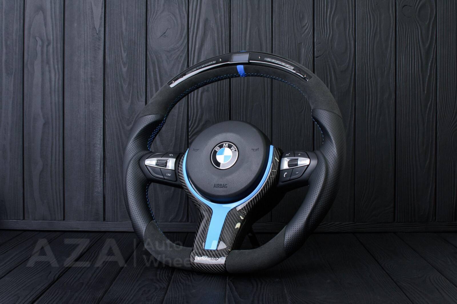 Steering wheel BMW F2X/F3X/F4X Sport Carbon fiber trim/Alcantara/Napa/Led screen/Blue details (can be any color per request) - Image 3