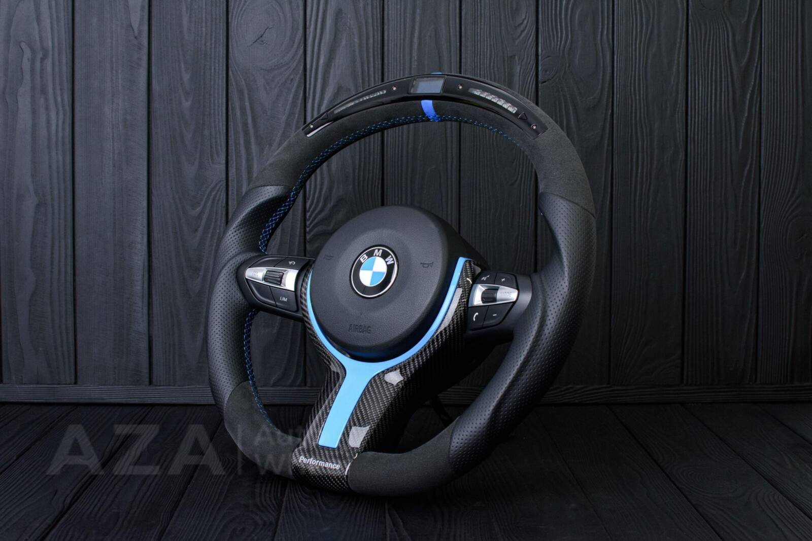 Steering wheel BMW F2X/F3X/F4X Sport Carbon fiber trim/Alcantara/Napa/Led screen/Blue details (can be any color per request) - Image 4