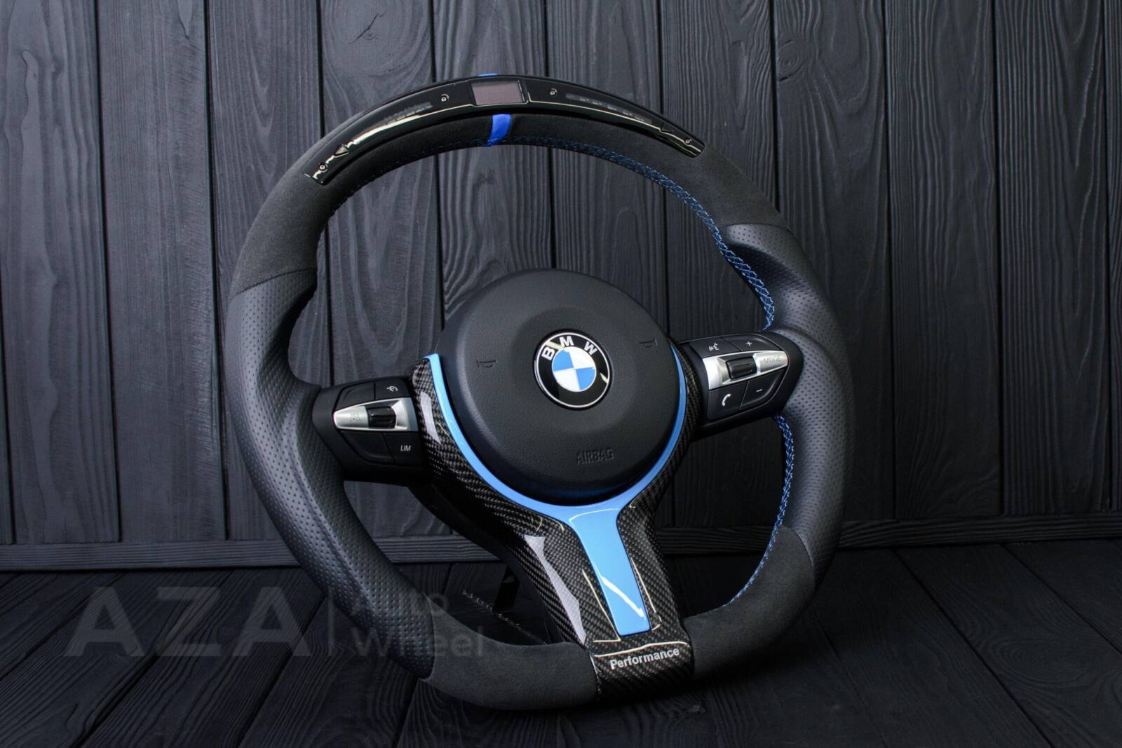 Steering wheel BMW F2X/F3X/F4X Sport Carbon fiber trim/Alcantara/Napa/Led screen/Blue details (can be any color per request) - Image 6