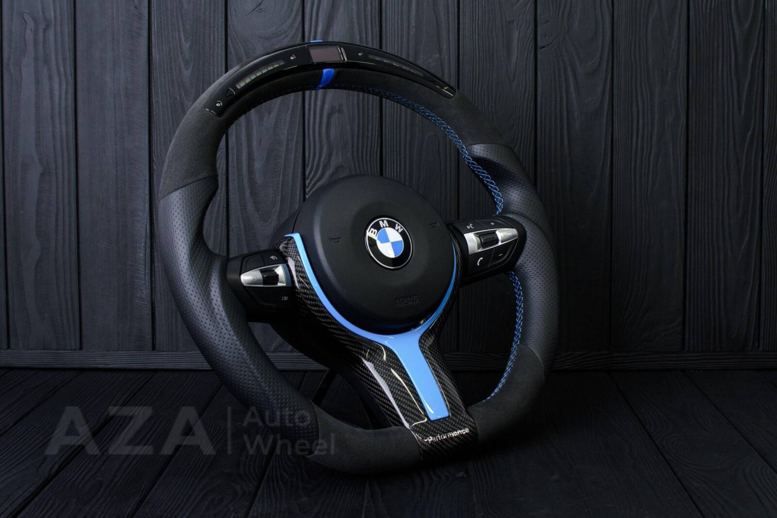 Steering wheel BMW F2X/F3X/F4X Sport Carbon fiber trim/Alcantara/Napa/Led screen/Blue details (can be any color per request) - Image 5