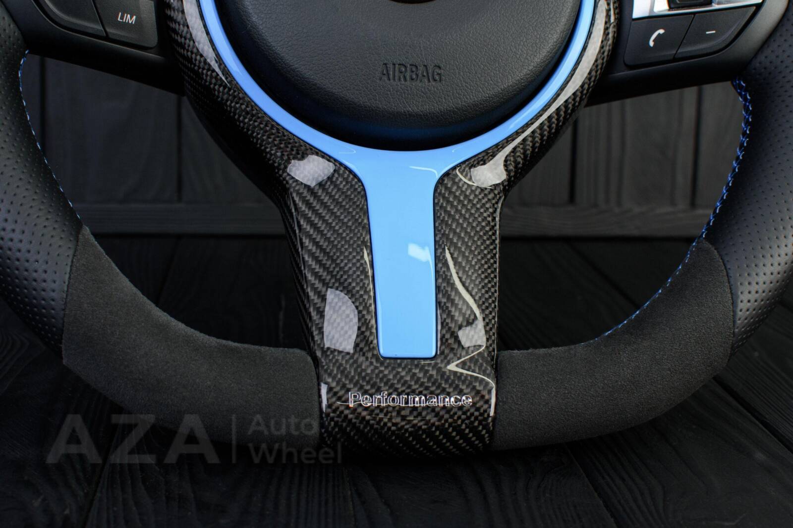 Steering wheel BMW F2X/F3X/F4X Sport Carbon fiber trim/Alcantara/Napa/Led screen/Blue details (can be any color per request) - Image 12