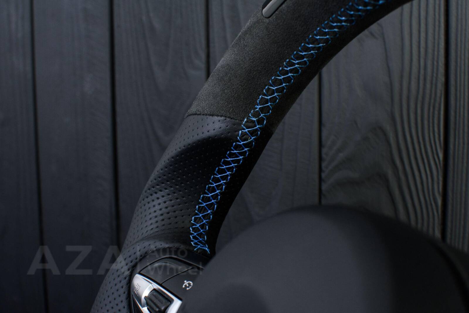 Steering wheel BMW F2X/F3X/F4X Sport Carbon fiber trim/Alcantara/Napa/Led screen/Blue details (can be any color per request) - Image 11