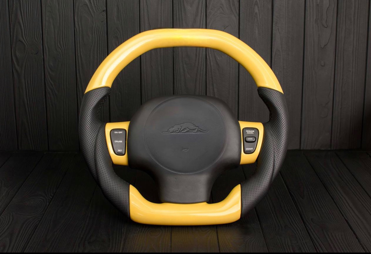Steering wheel Plymouth/Chrysler Prowler Gloss yellow/Perforated leather/Silver stripe