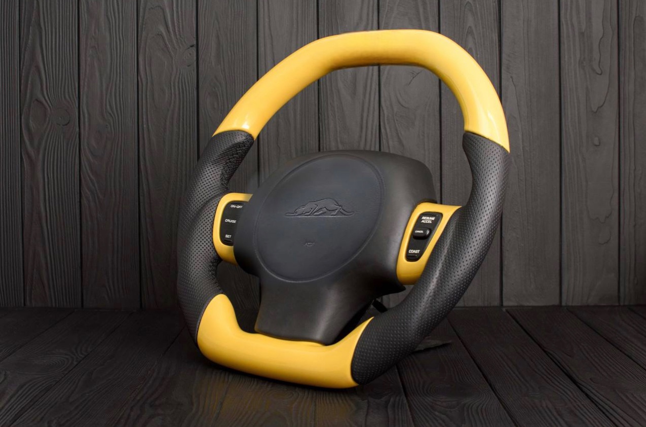 Steering wheel Plymouth/Chrysler Prowler Gloss yellow/Perforated leather/Silver stripe - Image 4