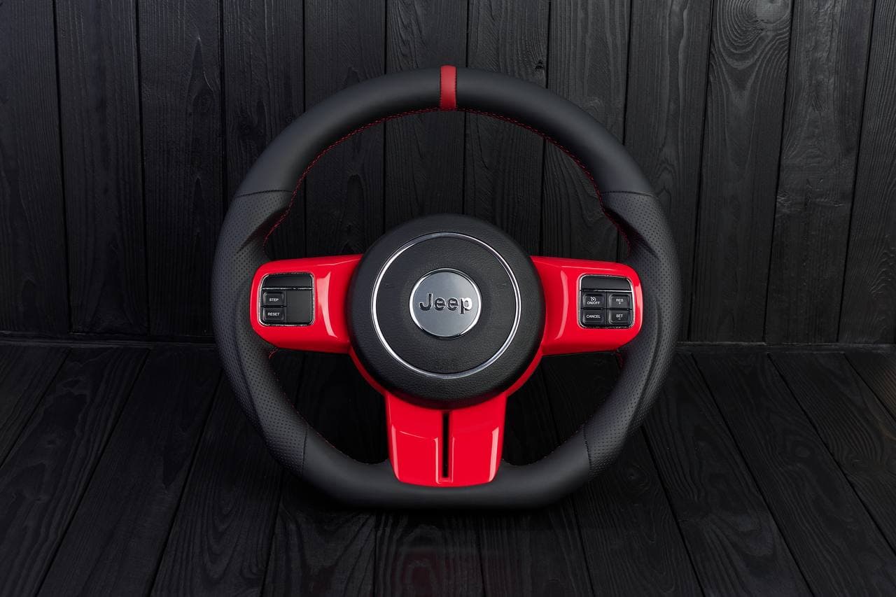 Steering wheel JEEP Wrangler JK Rubicon Sahara Patriot Compass 2011-2017 Napa/Perforated leather/Red stripe