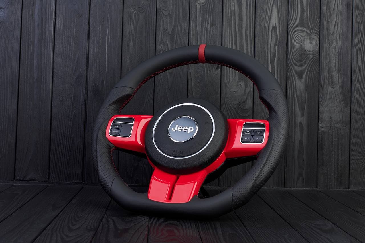 Steering wheel JEEP Wrangler JK Rubicon Sahara Patriot Compass 2011-2017 Napa/Perforated leather/Red stripe - Image 2