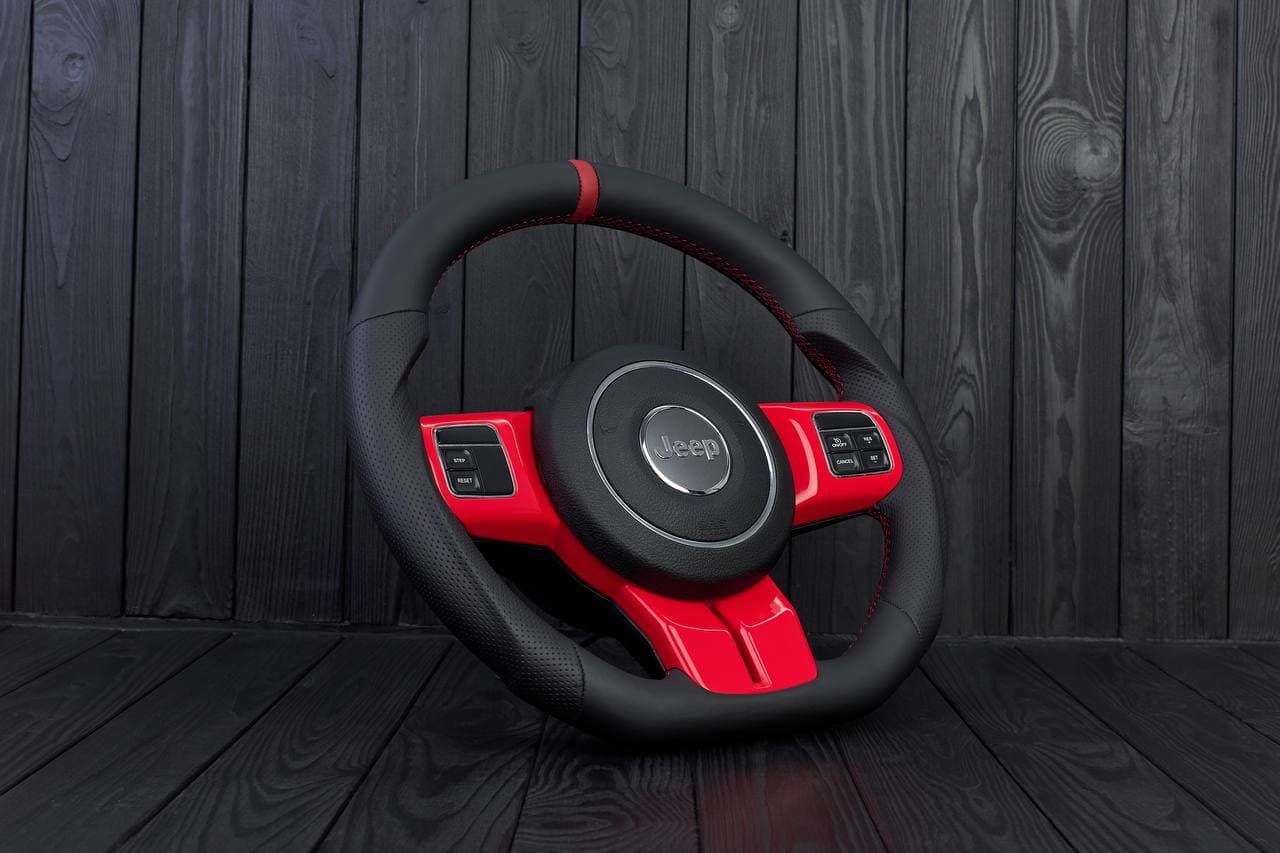Steering wheel JEEP Wrangler JK Rubicon Sahara Patriot Compass 2011-2017 Napa/Perforated leather/Red stripe - Image 3