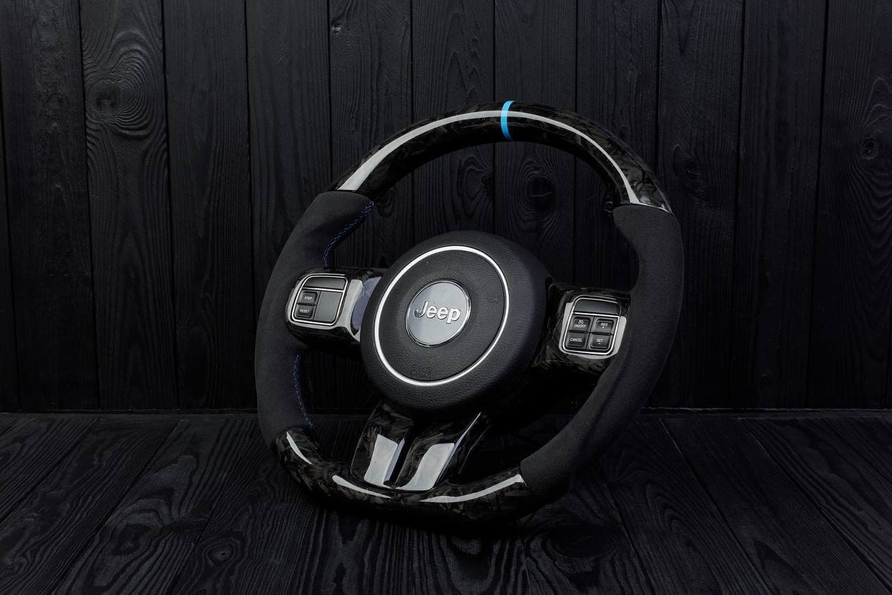Steering wheel JEEP Wrangler JK Rubicon Sahara Patriot Compass 2011-2017 Carbon fiber/Alcantara/Blue stripe - Image 2