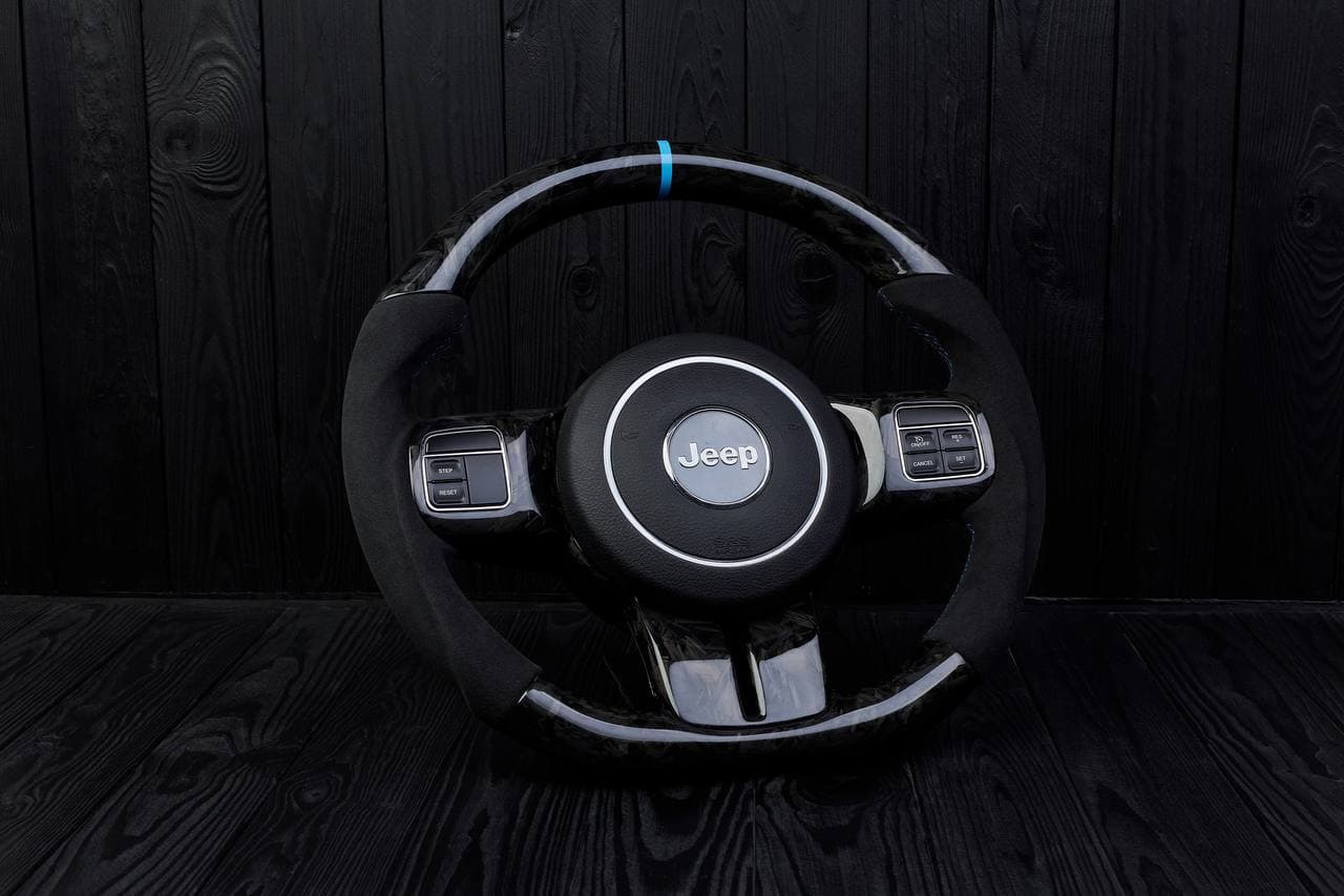 Steering wheel JEEP Wrangler JK Rubicon Sahara Patriot Compass 2011-2017 Carbon fiber/Alcantara/Blue stripe - Image 3