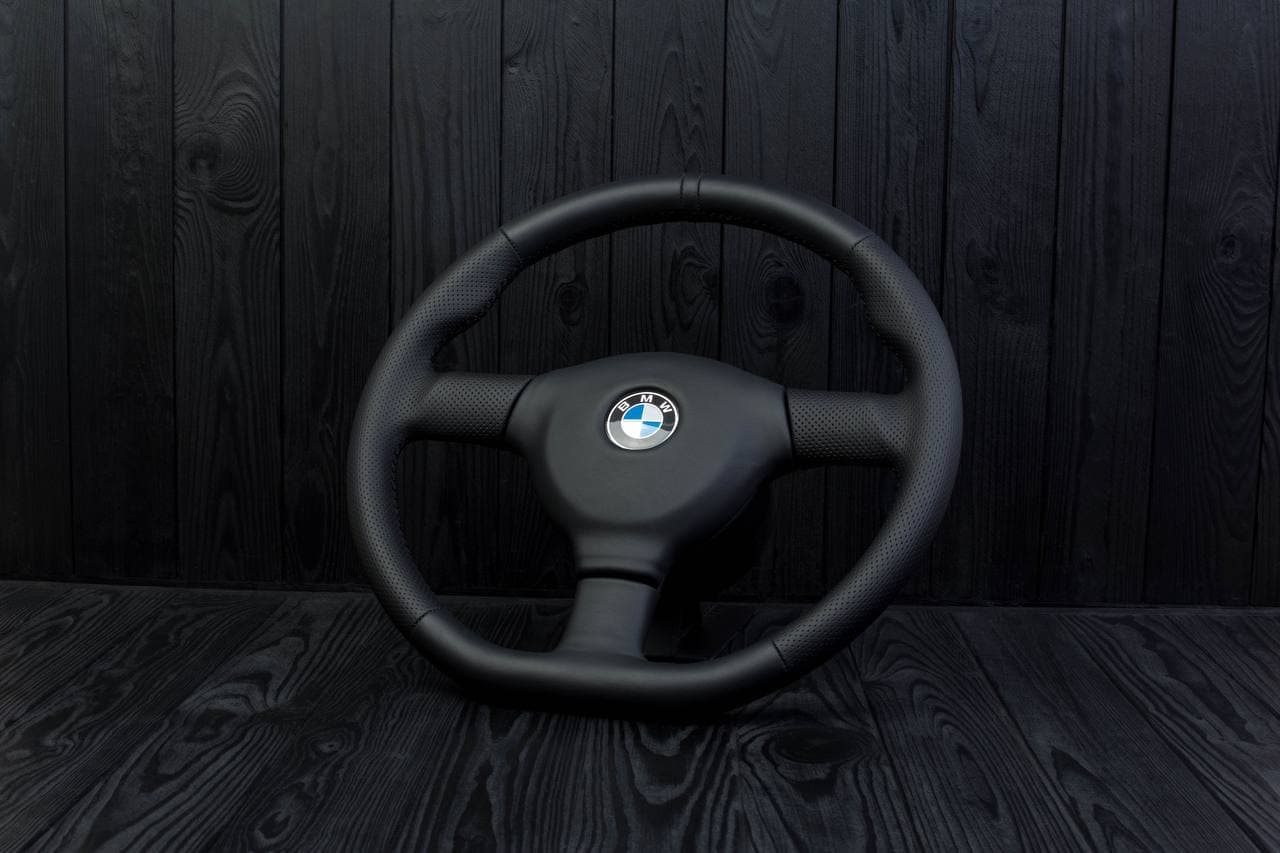 Steering wheel BMW E36 3 series 1995+ M-tech 2 flat bottom Napa/Perforated leather/Black stripe - Image 4