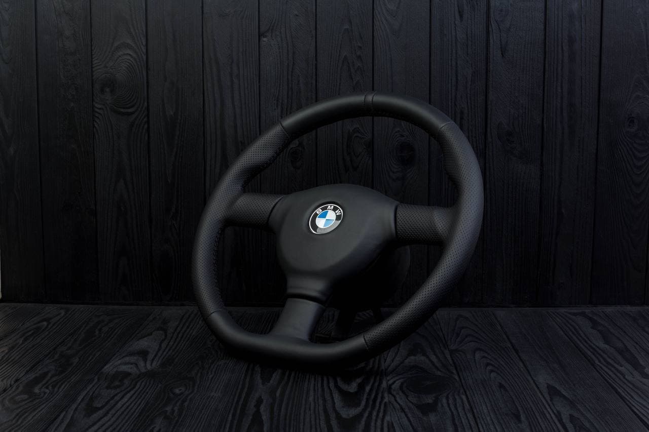 Steering wheel BMW E36 3 series 1995+ M-tech 2 flat bottom Napa/Perforated leather/Black stripe - Image 6