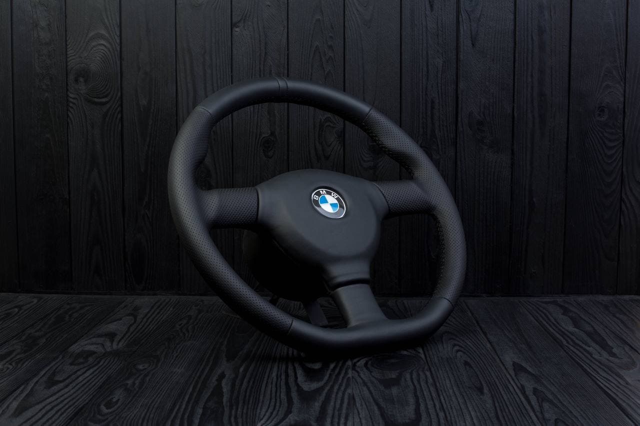 Steering wheel BMW E36 3 series 1995+ M-tech 2 flat bottom Napa/Perforated leather/Black stripe - Image 3