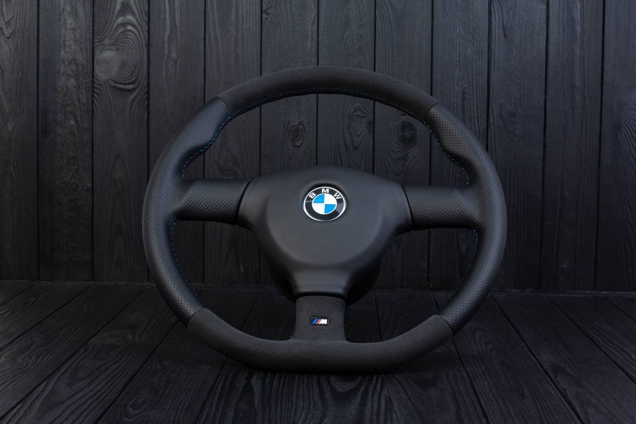 Steering wheel BMW E36 3 series 1995+ M-tech 2 flat bottom Alcantara/Perforated leather