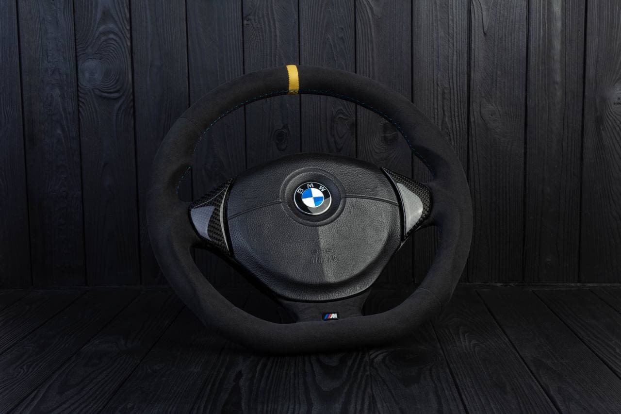 Steering wheel BMW e36 Z3 M roadster Carbon fiber/Alcantara/Yellow stripe - Image 3