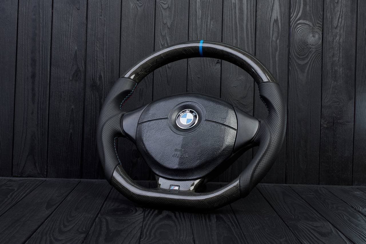 Steering wheel BMW e36 Z3 M roadster Carbon honeycomb/Perforated leather/Blue stripe - Image 2
