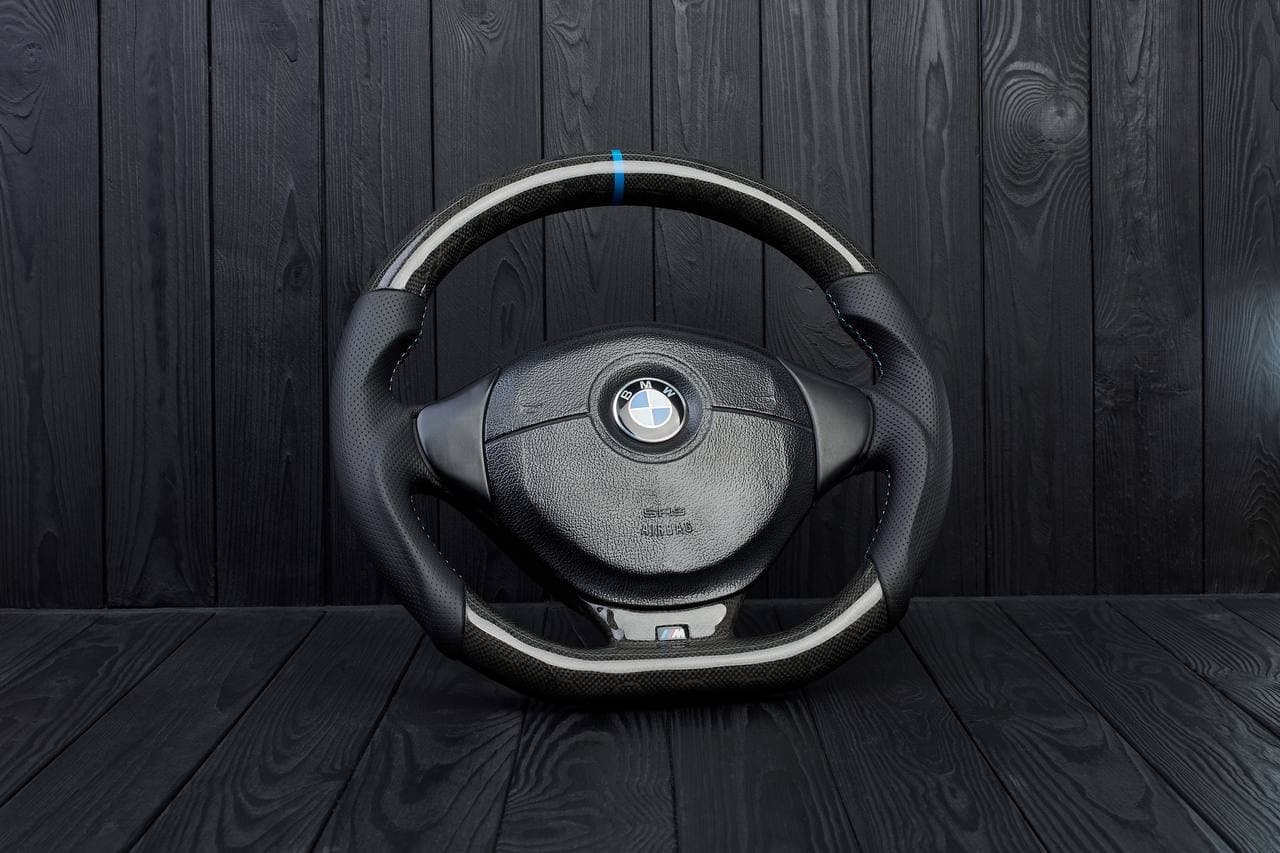Steering wheel BMW e36 Z3 M roadster Carbon honeycomb/Perforated leather/Blue stripe - Image 4