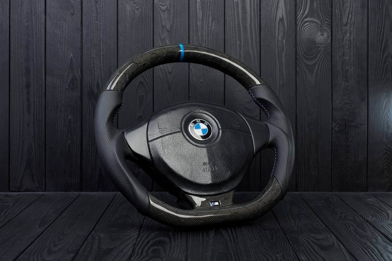 Steering wheel BMW e36 Z3 M roadster Carbon honeycomb/Perforated leather/Blue stripe - Image 3
