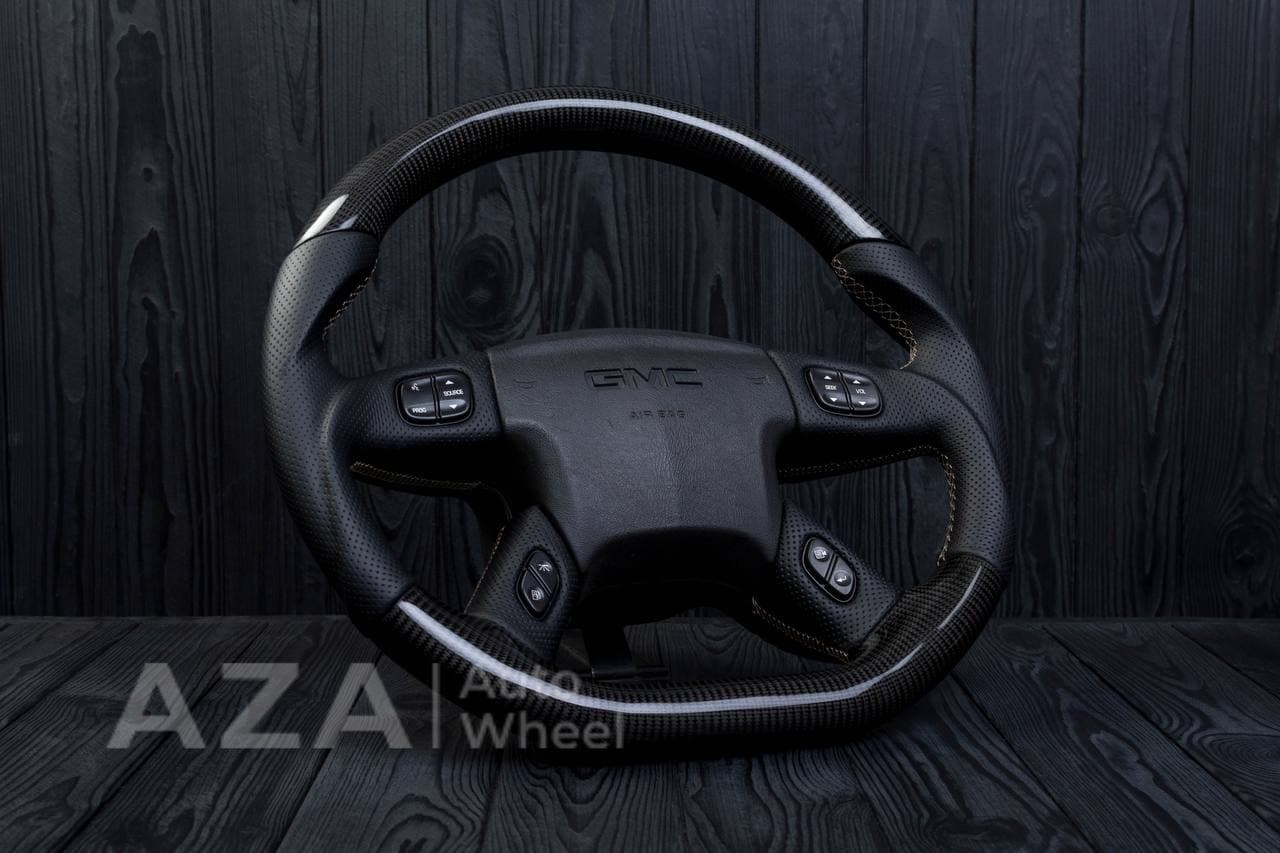 Steering wheel GM, Silverado, Sierra, Yukon, H2, Trailblazer (2003+) Carbon fiber/Perforated leather - Image 7