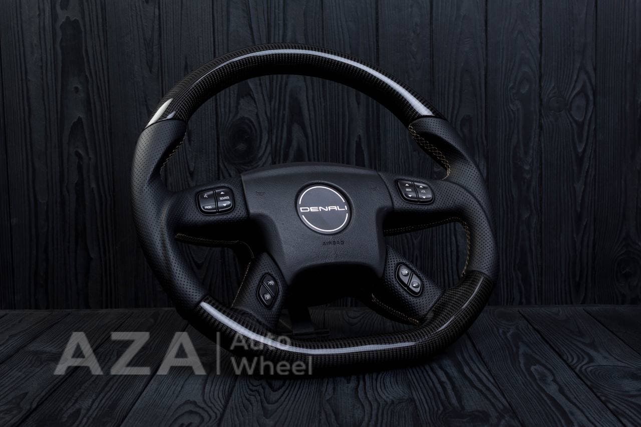 Steering wheel GM, Silverado, Sierra, Yukon, H2, Trailblazer (2003+) Carbon fiber/Perforated leather - Image 6