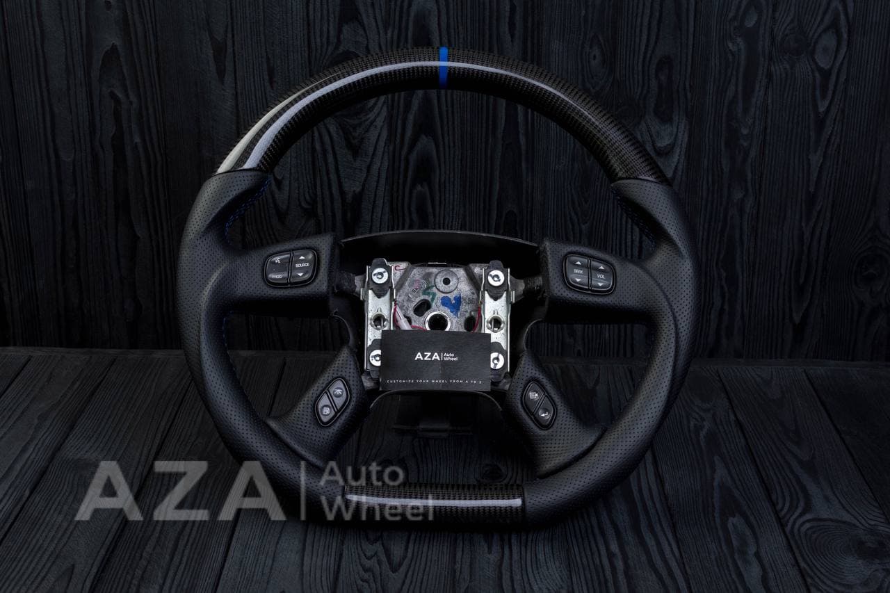 Steering wheel GM, Silverado, Sierra, Yukon, H2, Trailblazer (2003+) Carbon fiber/Perforated leather/Blue stripe
