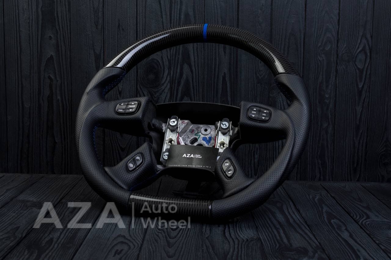 Steering wheel GM, Silverado, Sierra, Yukon, H2, Trailblazer (2003+) Carbon fiber/Perforated leather/Blue stripe - Image 2
