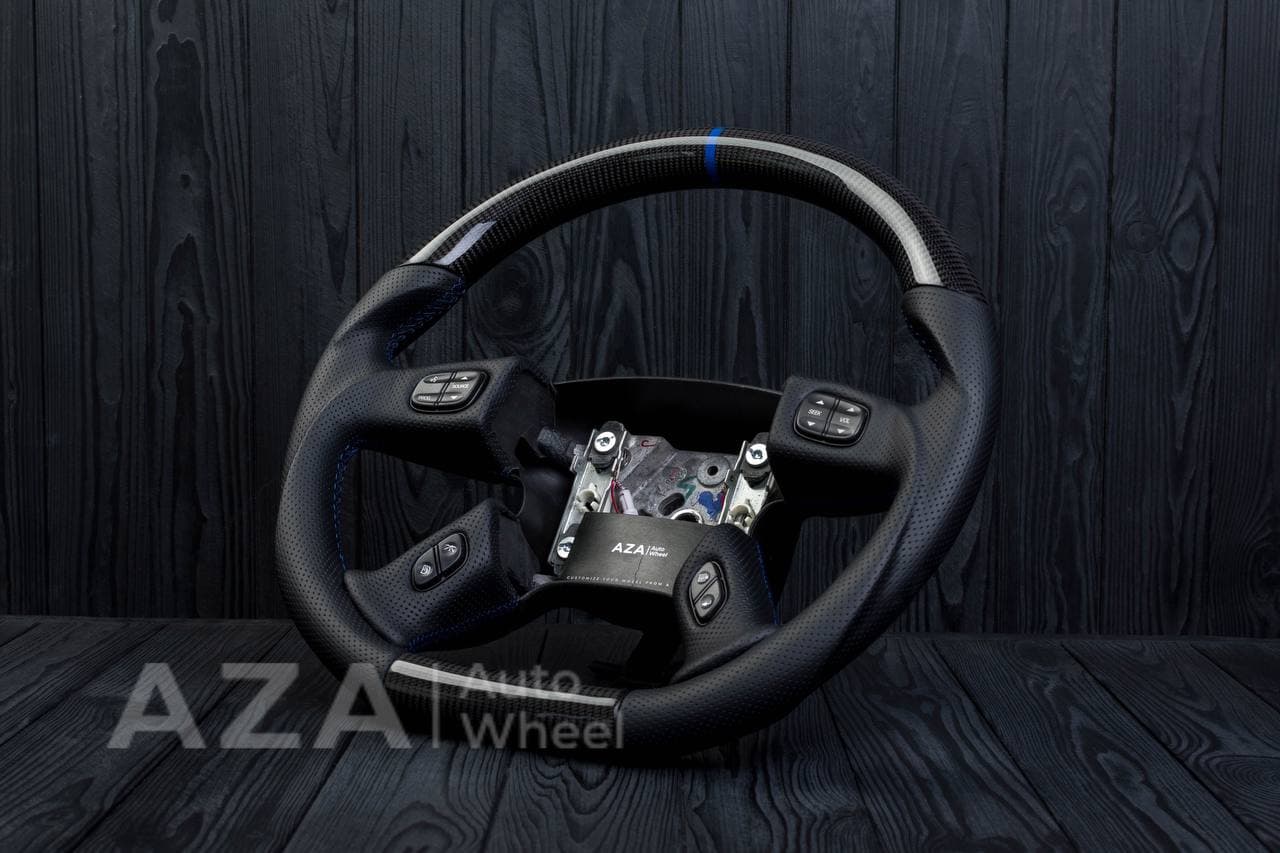 Steering wheel GM, Silverado, Sierra, Yukon, H2, Trailblazer (2003+) Carbon fiber/Perforated leather/Blue stripe - Image 5