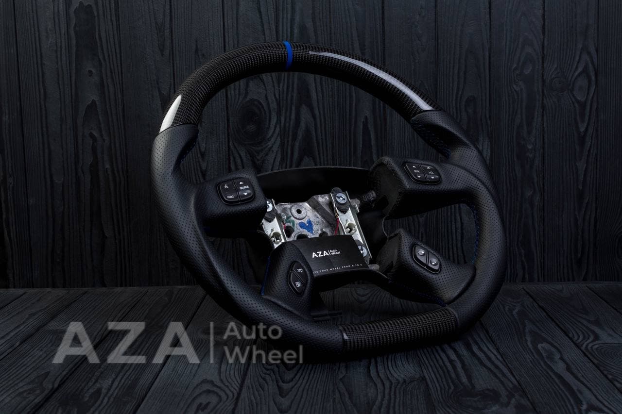 Steering wheel GM, Silverado, Sierra, Yukon, H2, Trailblazer (2003+) Carbon fiber/Perforated leather/Blue stripe - Image 3