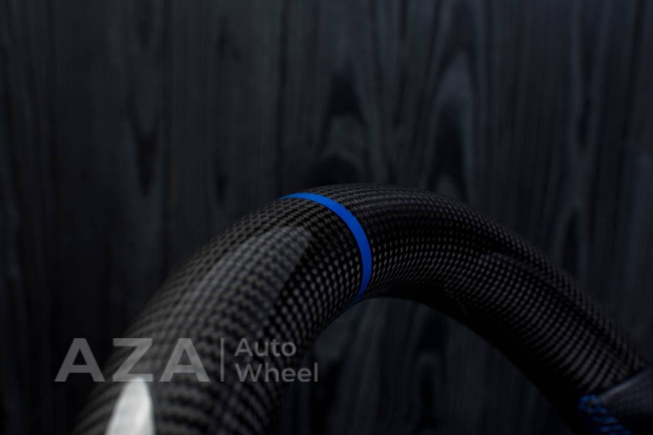 Steering wheel GM, Silverado, Sierra, Yukon, H2, Trailblazer (2003+) Carbon fiber/Perforated leather/Blue stripe - Image 19