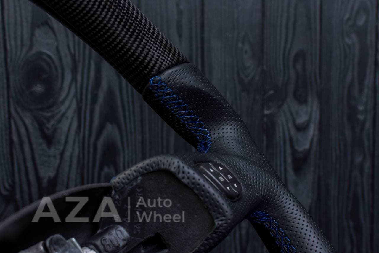 Steering wheel GM, Silverado, Sierra, Yukon, H2, Trailblazer (2003+) Carbon fiber/Perforated leather/Blue stripe - Image 16