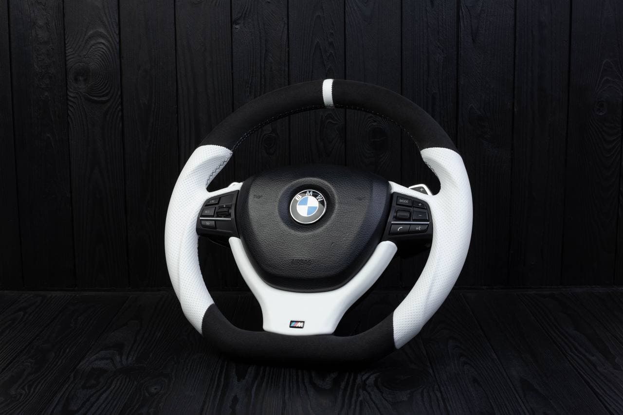 Steering wheel BMW 2011-2016 F10 5/6/7 SERIES Perforated leather/Napa/Alcantara/White stripe - Image 2