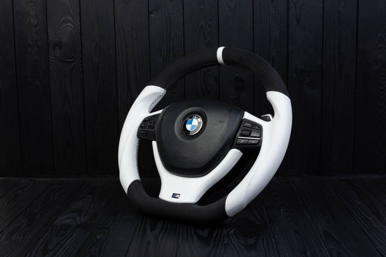Steering wheel BMW 2011-2016 F10 5/6/7 SERIES Perforated leather/Napa/Alcantara/White stripe - Image 3