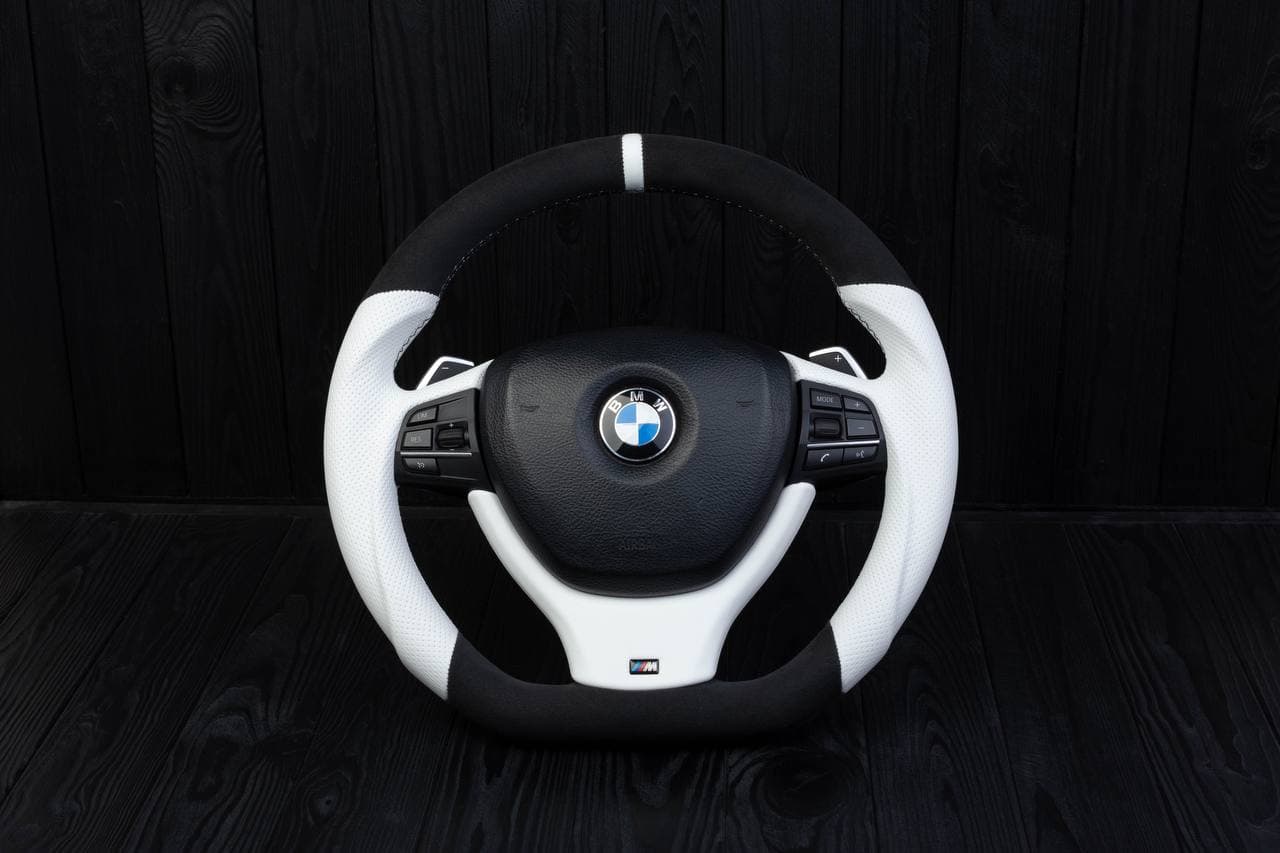 Steering wheel BMW 2011-2016 F10 5/6/7 SERIES Perforated leather/Napa/Alcantara/White stripe