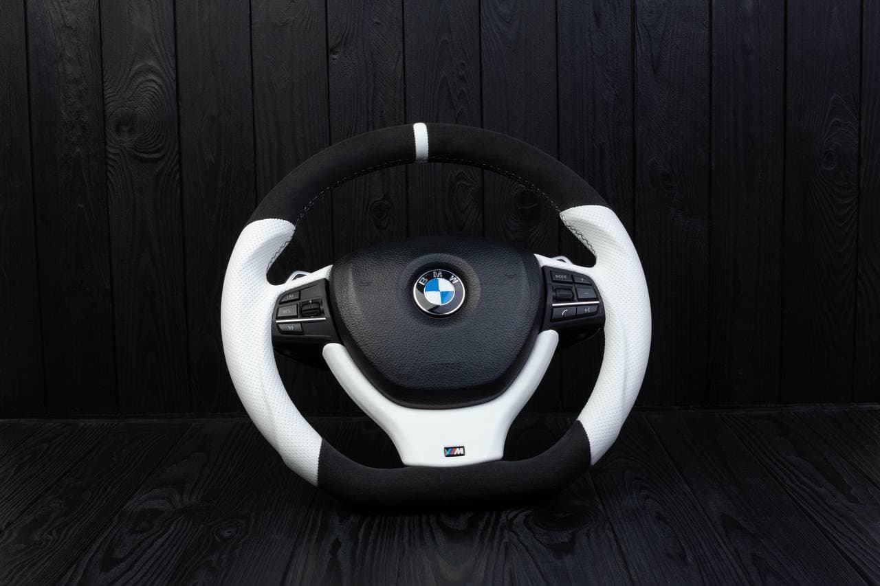 Steering wheel BMW 2011-2016 F10 5/6/7 SERIES Perforated leather/Napa/Alcantara/White stripe - Image 5
