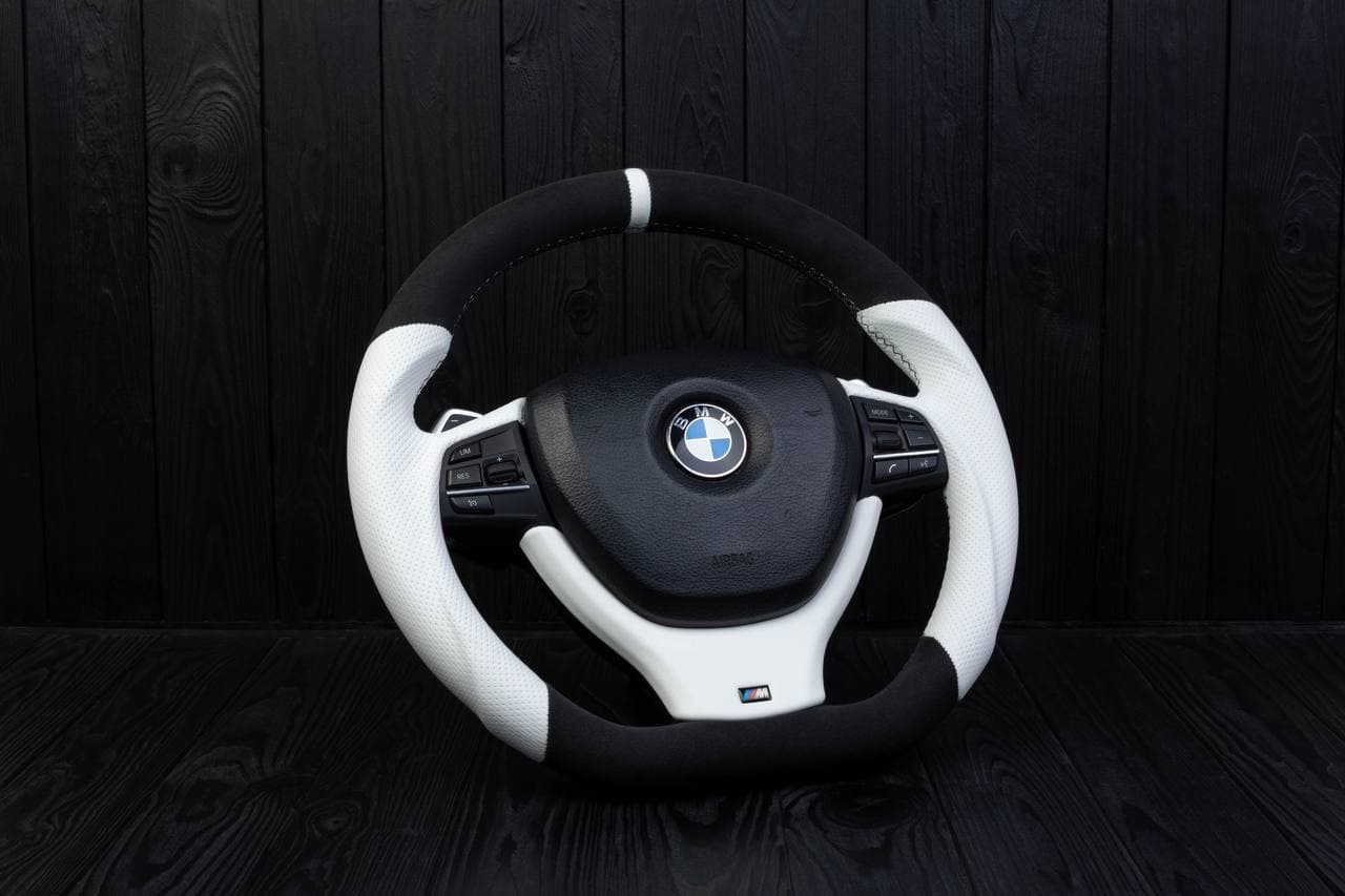 Steering wheel BMW 2011-2016 F10 5/6/7 SERIES Perforated leather/Napa/Alcantara/White stripe - Image 4
