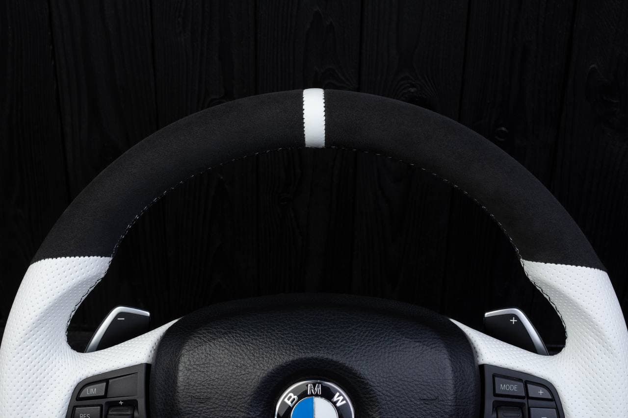 Steering wheel BMW 2011-2016 F10 5/6/7 SERIES Perforated leather/Napa/Alcantara/White stripe - Image 8