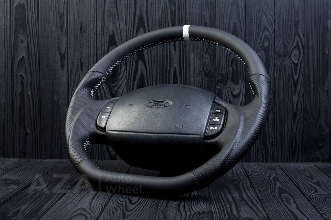 Steering wheel Ford F150/F250/F350 97-2007 Napa/Perforated leather/White stripe - Image 2