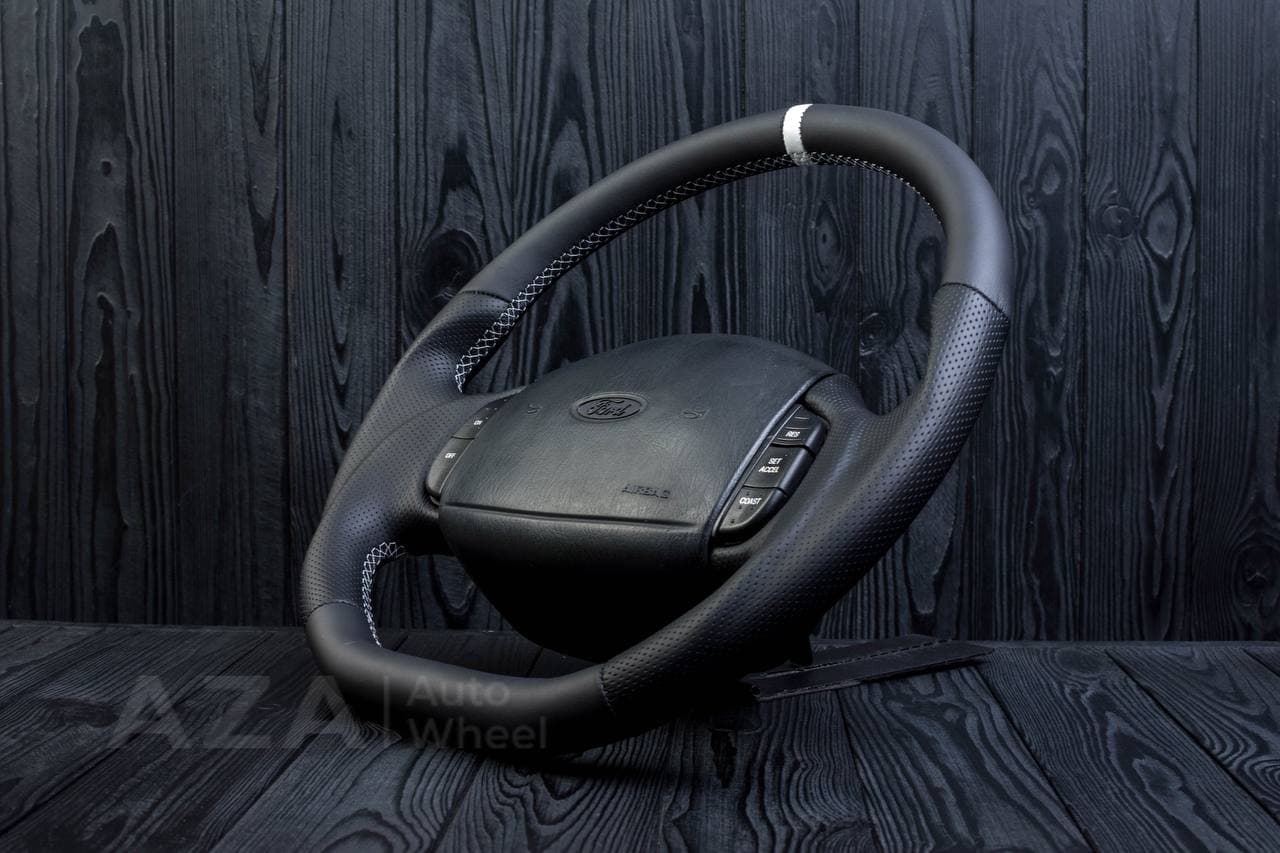 Steering wheel Ford F150/F250/F350 97-2007 Napa/Perforated leather/White stripe - Image 5