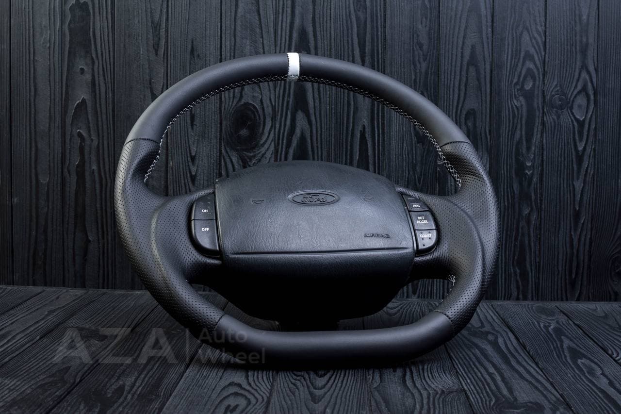 Steering wheel Ford F150/F250/F350 97-2007 Napa/Perforated leather/White stripe - Image 3